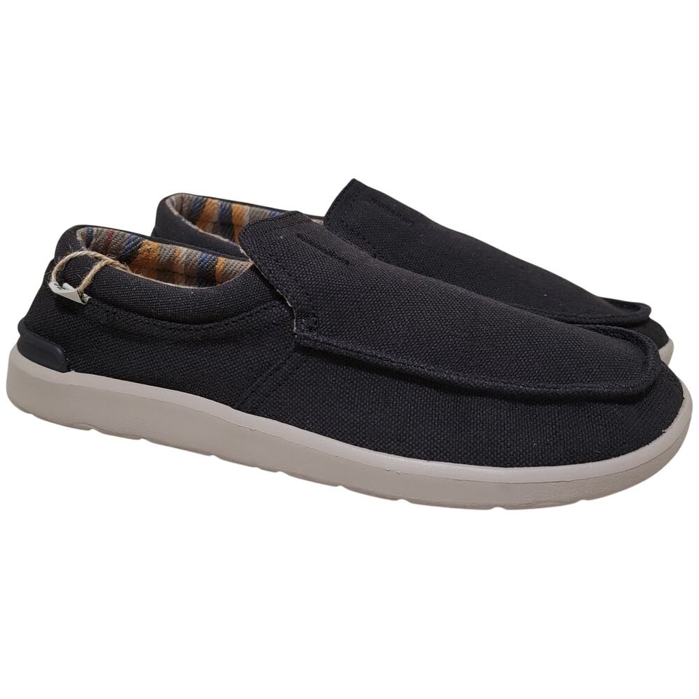 Sanuk Men Sidewalk Surfer Lite 2 Slip On Loafers Size US 10 Black Canvas